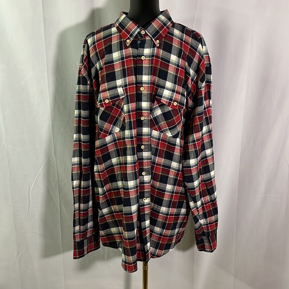 🛍 6 for $35 • NWT Nautica Navy Blue & Red Plaid Button Down Cotton Shirt - Picture 1 of 16